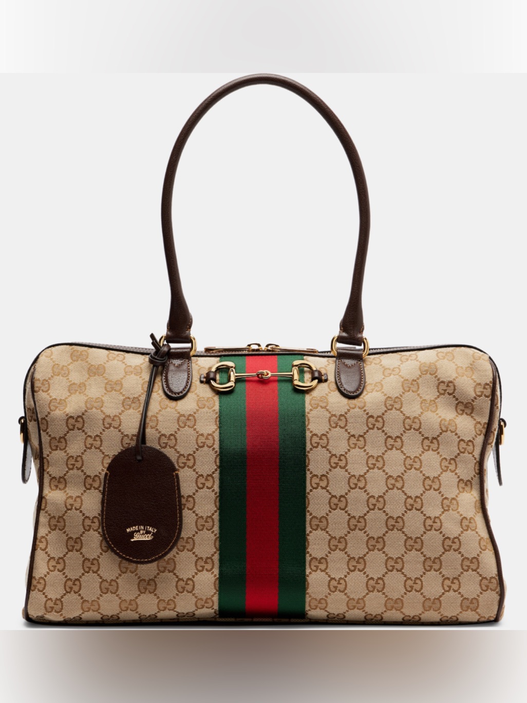 Gucci Borsetto Large Horsebit Web Stipe Gg Logo Boston Shoulder Bag Travel Tote